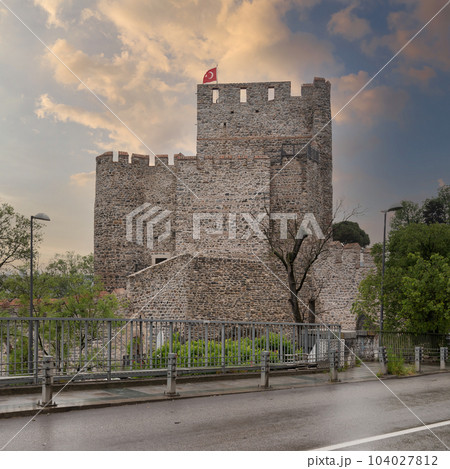 Anadolu Hisari, 13th century medieval Ottoman fortress by Anatolian side of Bosporus, Beykoz district, Istanbul, Turkey Anadolu Hisari, 13th century medieval Ottoman fortress by Anatolian side of Bosporus, Beykoz district, Istanbul, Turkey 104027812