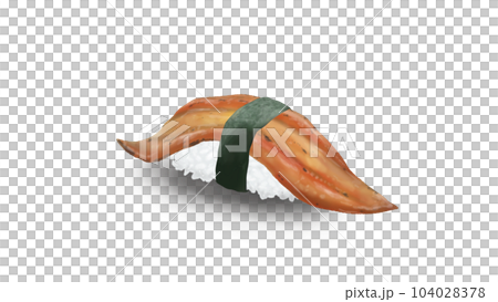 Seaweed-wrapped conger eel nigiri sushi realistic illustration Seaweed-wrapped conger eel nigiri sushi realistic illustration 104028378