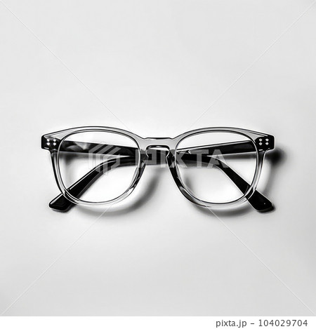 Black plastic eyeglasses frames with clear lens isolated on white background, Trendy optical frame. 104029704