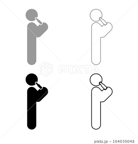 Man human drinking water alcohol beer from bottle standing position set icon grey black color vector illustration image solid fill outline contour line thin flat style Man human drinking water alcohol beer from bottle standing position set icon grey black color vector illustration image solid fill outline contour line thin flat style 104030048