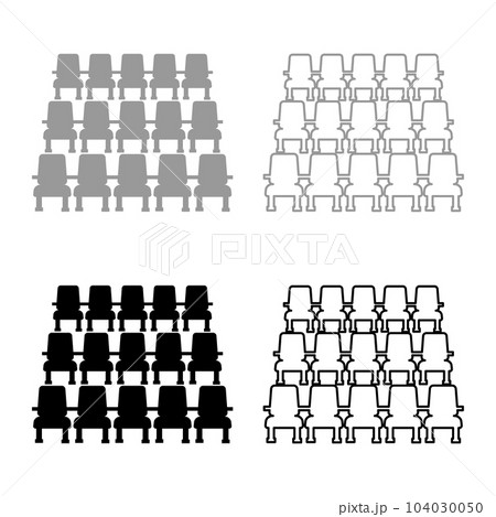 Chairs in cinema armchairs theater hall seats entertainment performance set icon grey black color vector illustration image solid fill outline contour line thin flat style Chairs in cinema armchairs theater hall seats entertainment performance set icon grey black color vector illustration image solid fill outline contour line thin flat style 104030050