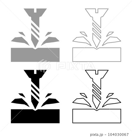 Self-tapping screw is screwed into the material shavings scatter set icon grey black color vector illustration image solid fill outline contour line thin flat style Self-tapping screw is screwed into the material shavings scatter set icon grey black color vector illustration image solid fill outline contour line thin flat style 104030067