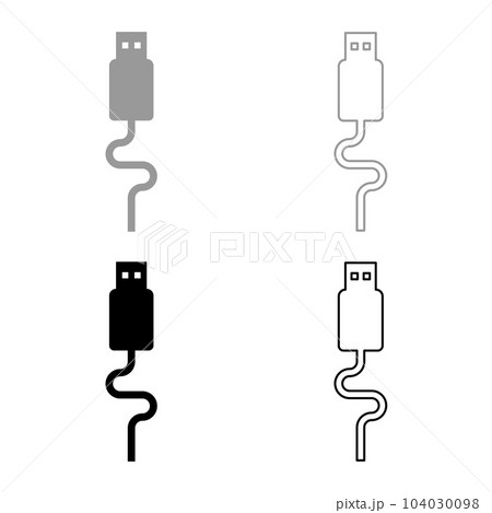USB cable connector type A data set icon grey black color vector illustration image solid fill outline contour line thin flat style 104030098