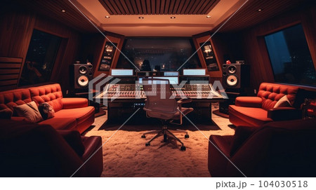 Modern recording studio, Music recording studio interior design, Song production workplace. Modern recording studio, Music recording studio interior design, Song production workplace. 104030518