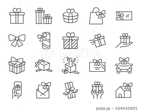 Gift icon set. It included present, allowance, award, benefit ,bonus, offering, and more icons. Editable Vector Stroke. 104030905