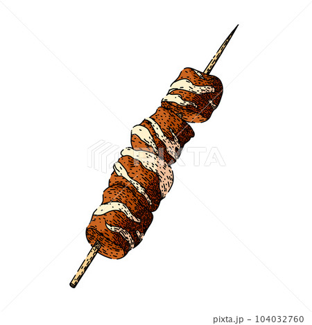 pork skewered food sketch hand drawn vector 104032760