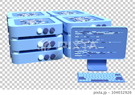 Cloud data center with hosting servers. Computer technology. Network and database. Modern server rack. 3d render illustration Cloud data center with hosting servers. Computer technology. Network and database. Modern server rack. 3d render illustration 104032926