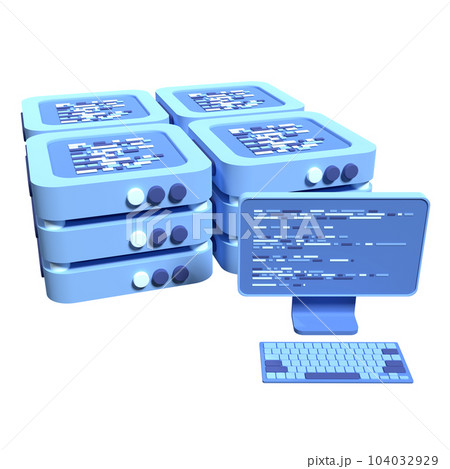 Cloud data center with hosting servers. Computer technology. Network and database. Modern server rack. 3d render illustration 104032929