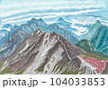 北アルプス　槍ヶ岳山頂からの風景　槍ヶ岳山荘と大喰岳、中岳、南岳、穂高連峰、笠ヶ岳を望む 104033853