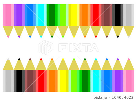 文房具のカラフルな色鉛筆を並べたイラスト 104034622