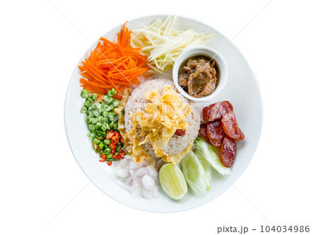 Top view of Rice mixed with Shrimp Paste, focus selective 104034986