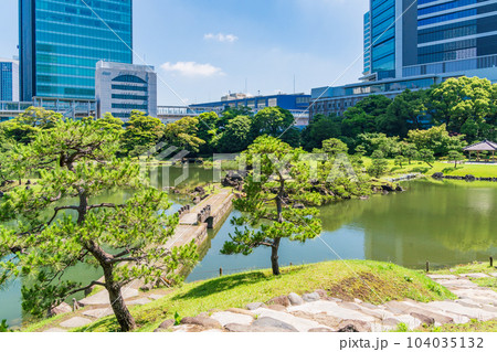 （東京都）青空・新緑が美しい初夏の旧芝離宮恩賜庭園 104035132