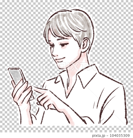 Illustration material of a man with a smartphone Illustration material of a man with a smartphone 104035309