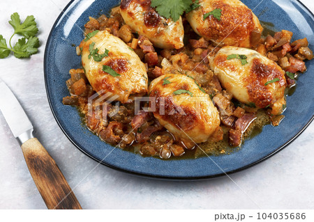 Appetizing stuffed calamari. 104035686