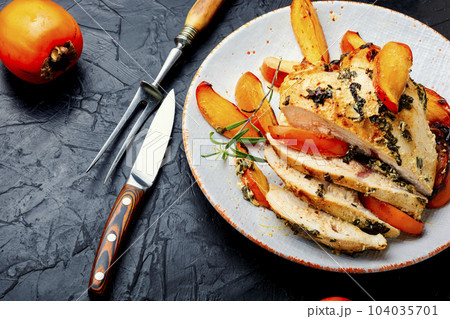 Chicken meat cooked with persimmon. Chicken meat cooked with persimmon. 104035701