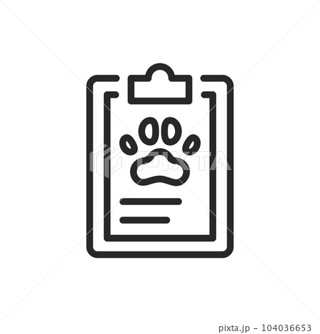 Pet Health Report Icon. Vector Outline Editable Sign of Animal Medical Record for Veterinary Care and Wellness. Vet Clinic Services and Analysis. Pet Health Report Icon. Vector Outline Editable Sign of Animal Medical Record for Veterinary Care and Wellness. Vet Clinic Services and Analysis. 104036653