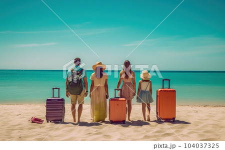 Young family on the seashore. Rest on the beach. Young family on the seashore. Rest on the beach. 104037325