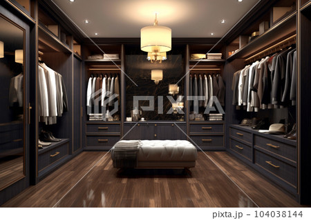 Luxury men's dressing room from black furniture...のイラスト素材 [104038144 ...