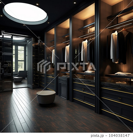 Luxury men's dressing room from black furniture...のイラスト素材 [104038147 ...