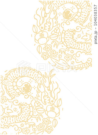 龍と花の版画風の背景イラスト 龍と花の版画風の背景イラスト 104038357