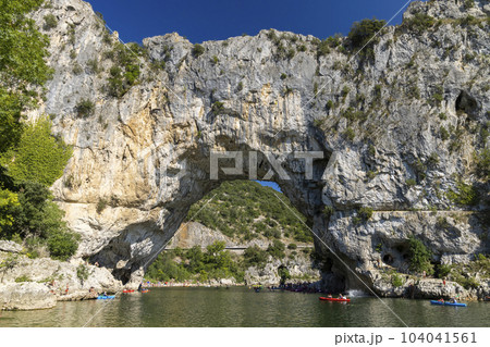 Pont d'Arc, stone arch over Ardeche river, Auvergne-Rhone-Alpes, France 104041561