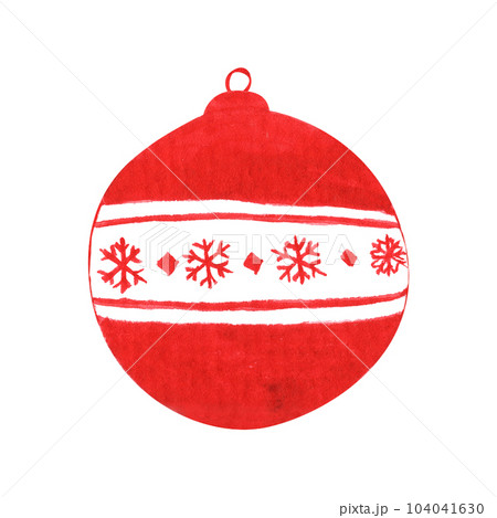 Red christmas ball. Watercolor Christmas card for invitations, greetings, holidays and decor. 104041630
