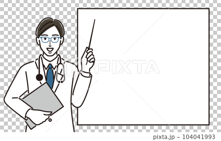 Male doctor holding a pointing stick and explaining 104041993