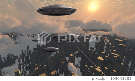 Spacecrafts over city 104043202