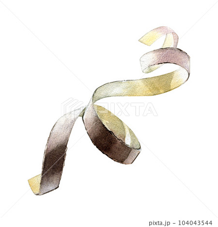 Realistic textured paper ribbon isolated on white background. Watercolor hand draw detailed illustration. Art for design 104043544