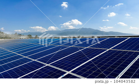 Photovoltaic panel installed for the long periods becomes dirty which caused by bird droppings, concept of utilizing technology to obtain power from the nature for human lives 104043582