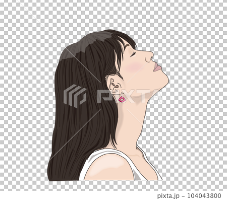 上を向き目を閉じる女性の横顔イラスト 104043800