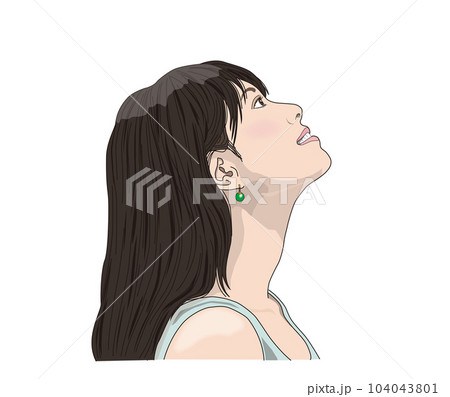 上を見上げる女性の横顔イラストのイラスト素材 [104043801] - PIXTA