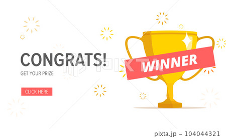 Congrats banner. Gold winners trophy cup. Vector award nomination background. Congrats banner. Gold winners trophy cup. Vector award nomination background. 104044321