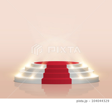 Empty white stage with red carpet and with spotlights. Winner vector background 104044329