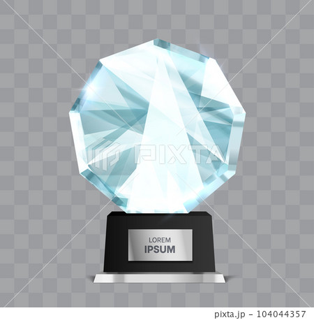 Winner glass trophy. Crystal prize. First place award vector illustration 104044357