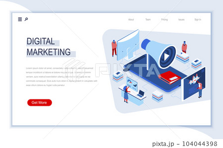Digital marketing isometric landing page. Marketing research, business analytics and presentation, social targeting. Digital technology and devices. Busy people in work situation 3d vector isometry. Digital marketing isometric landing page. Marketing research, business analytics and presentation, social targeting. Digital technology and devices. Busy people in work situation 3d vector isometry. 104044398