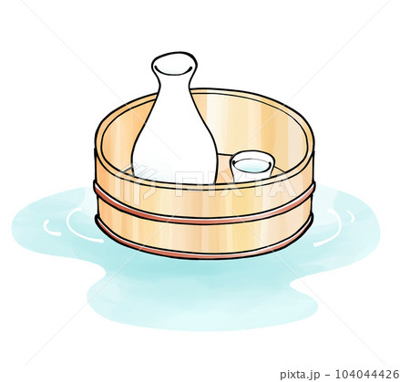 水彩風 温泉に浮かべた日本酒のイラスト 水彩風 温泉に浮かべた日本酒のイラスト 104044426