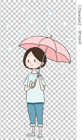 下雨了微笑撐傘插畫 104044621