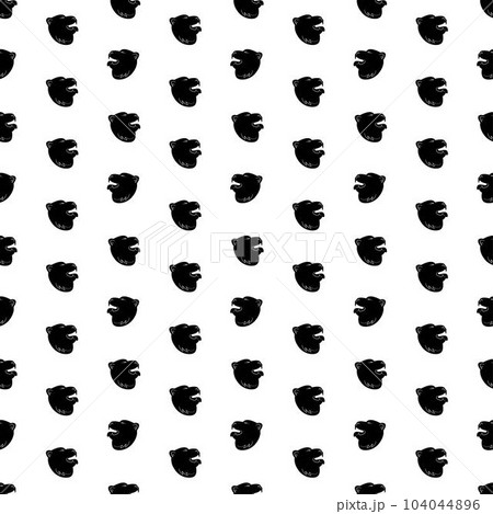 Seamless pattern with bear head silhouette with open mouth. Doodle black and white vector illustration. 104044896