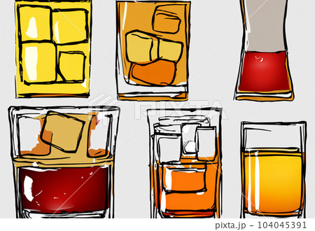 textured illustration with glasses of whiskey textured illustration with glasses of whiskey 104045391