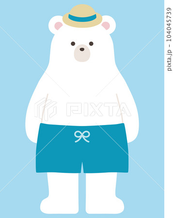 麦わら帽子をつけた夏のかわいいシロクマのイラスト 104045739