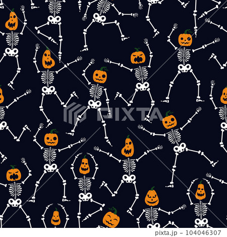 Pattern with skeletons and pumpkin head 104046307