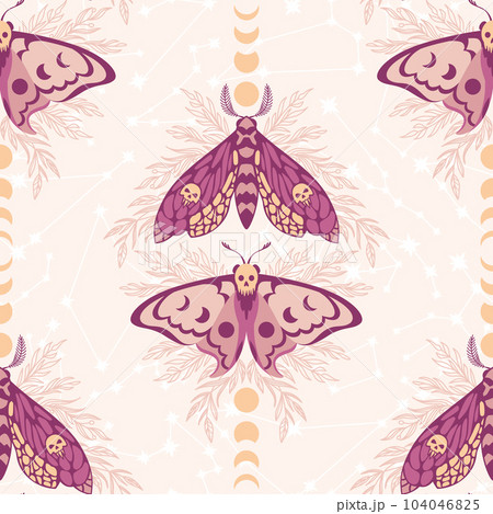 Vector pattern with night moths and moon phases 104046825