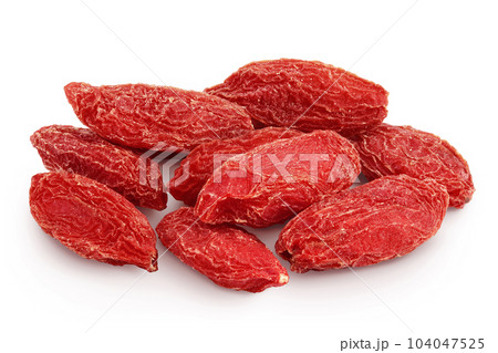 Dried goji berries isolated on white background with full depth of field Dried goji berries isolated on white background with full depth of field 104047525