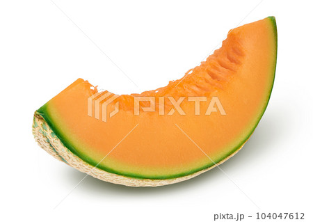 Cantaloupe melon piece isolated on white background with full depth of field. 104047612
