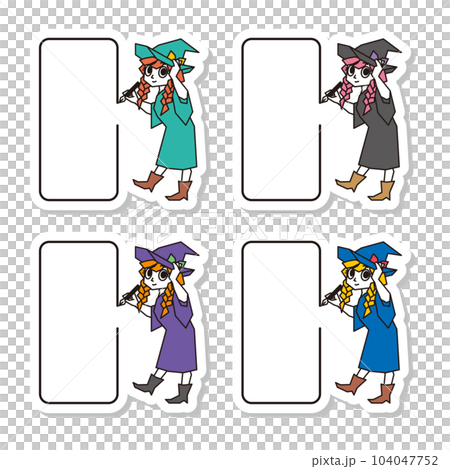 魔女のイラストとフレーム ラベル セット 104047752