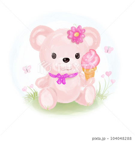 Adorable Baby Bear Girl with an Ice Cream. High Quality vector. 104048288