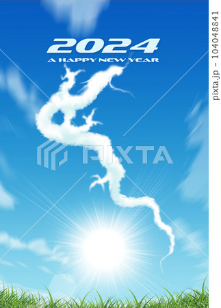 辰年年賀状素材　青空に浮かぶ龍の雲 104048841