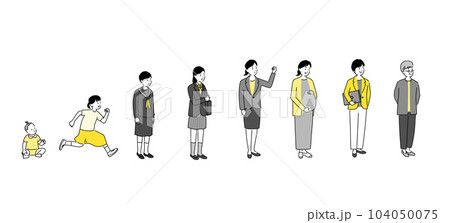 女性のライフステージのシンプルイラスト、ベクター 104050075
