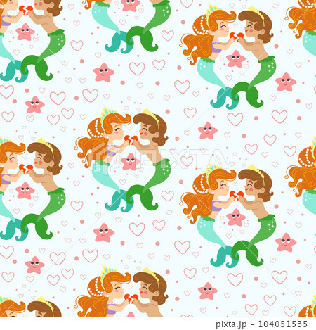 Seamless pattern with mermaids falling in love vector 104051535